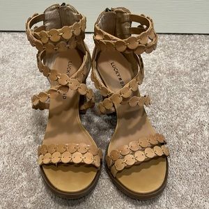 Lucky Brand open toe heels in nude color, size 7.5